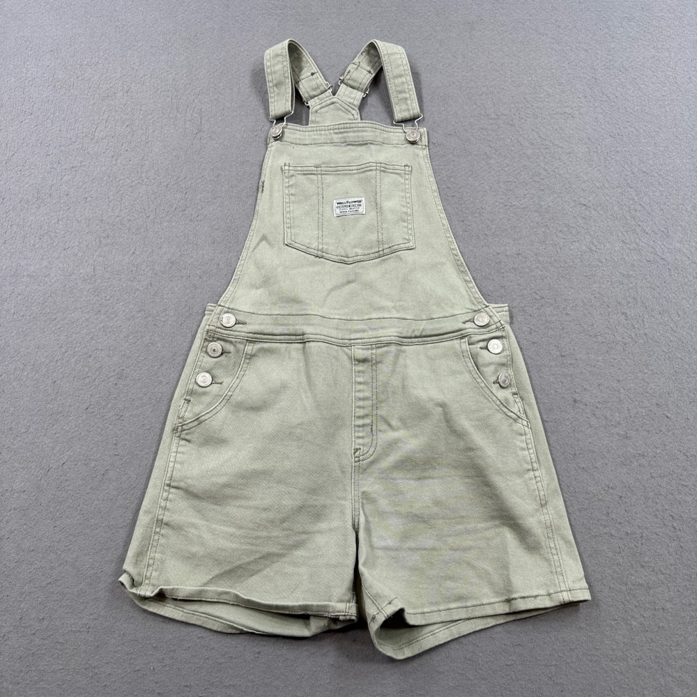 Wallflower Shortalls Women's Medium Sage Green Denim Bib Overalls Loose Utility